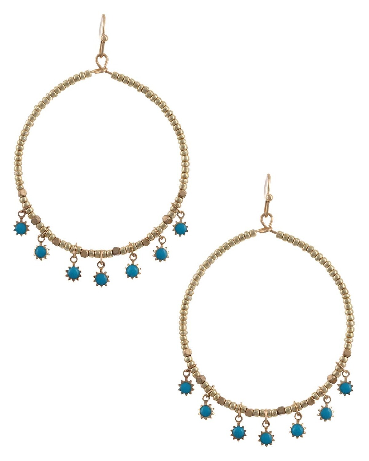 Gold Hoop Beaded Turquoise Earrings