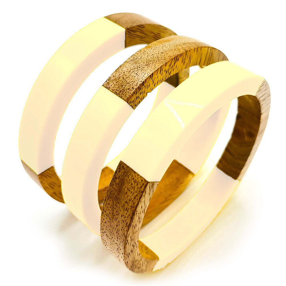 Wood & Ivory Acrylic Bangle Bracelets Set of 3