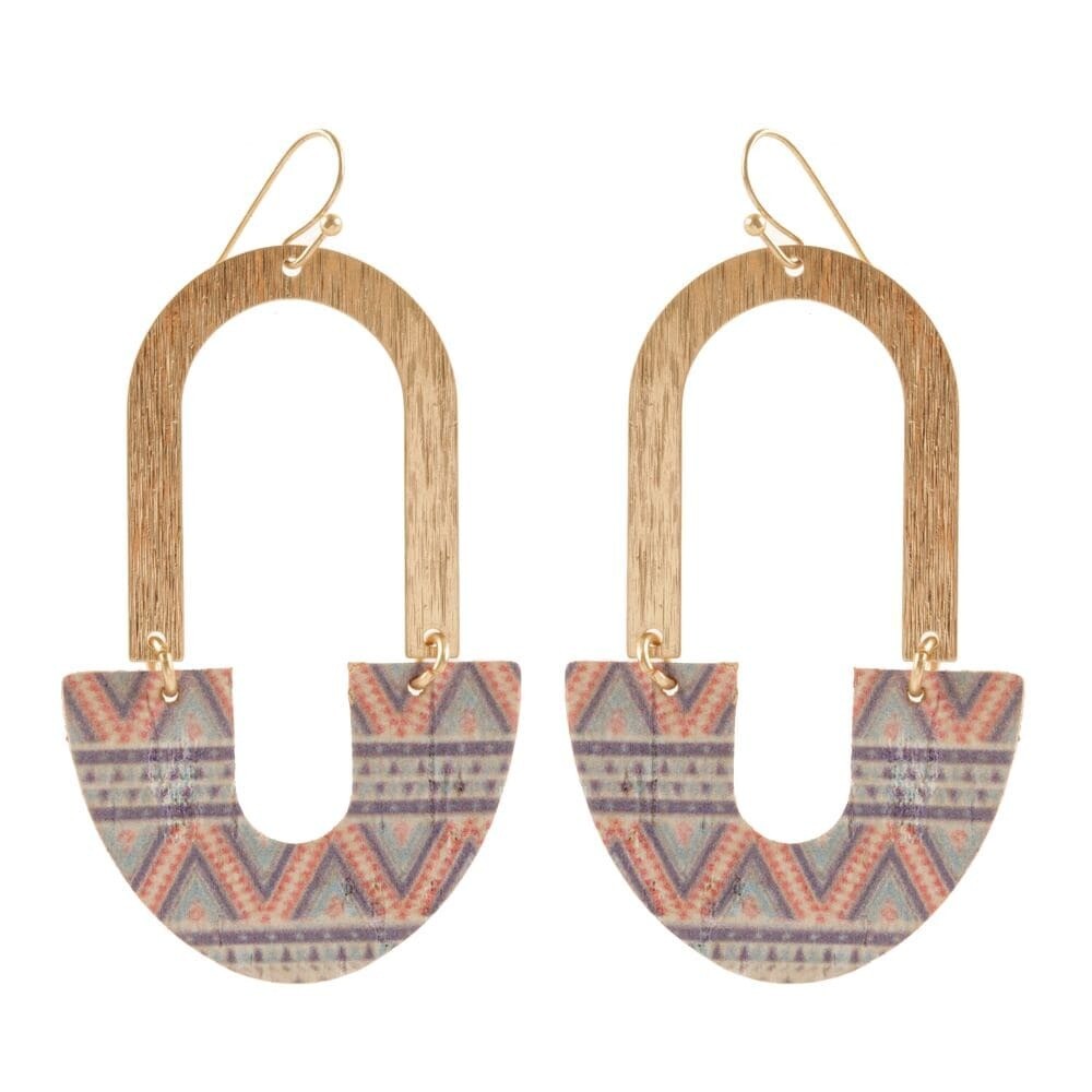 Pink Aztec Pattern Arch Earrings