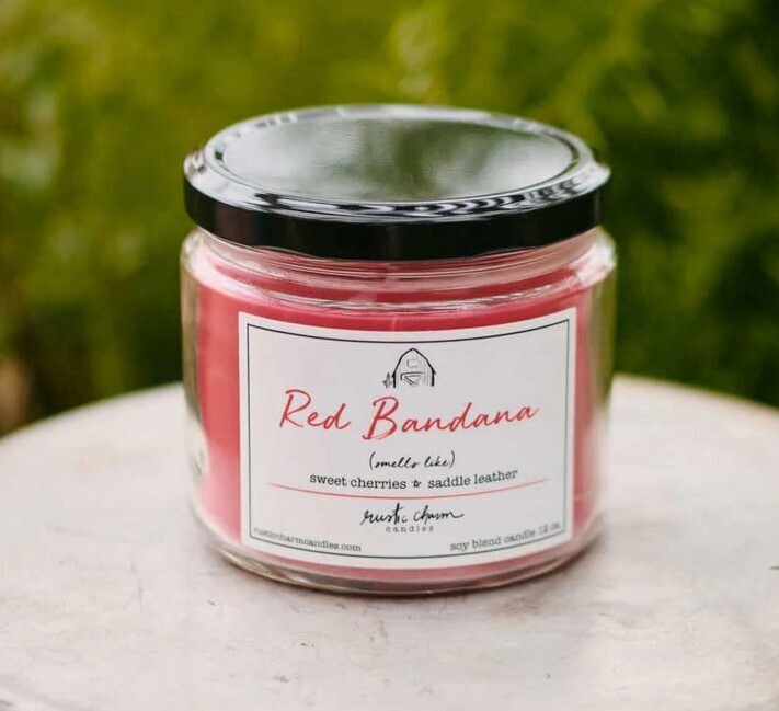 Red Bandana Sweet Cherries & Saddle Leather Candle 12 oz