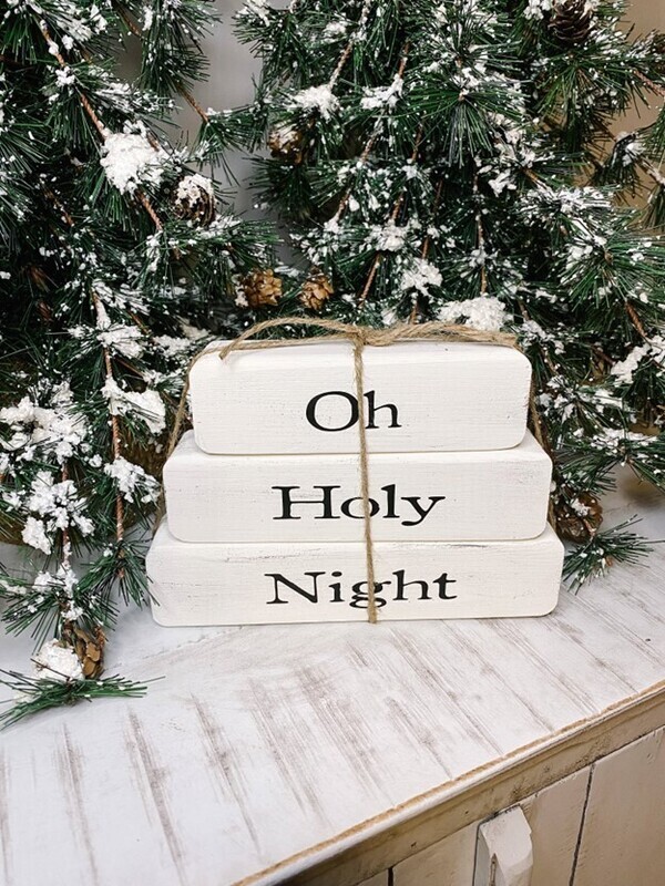 Oh Holy Night Wood Christmas Book Stack