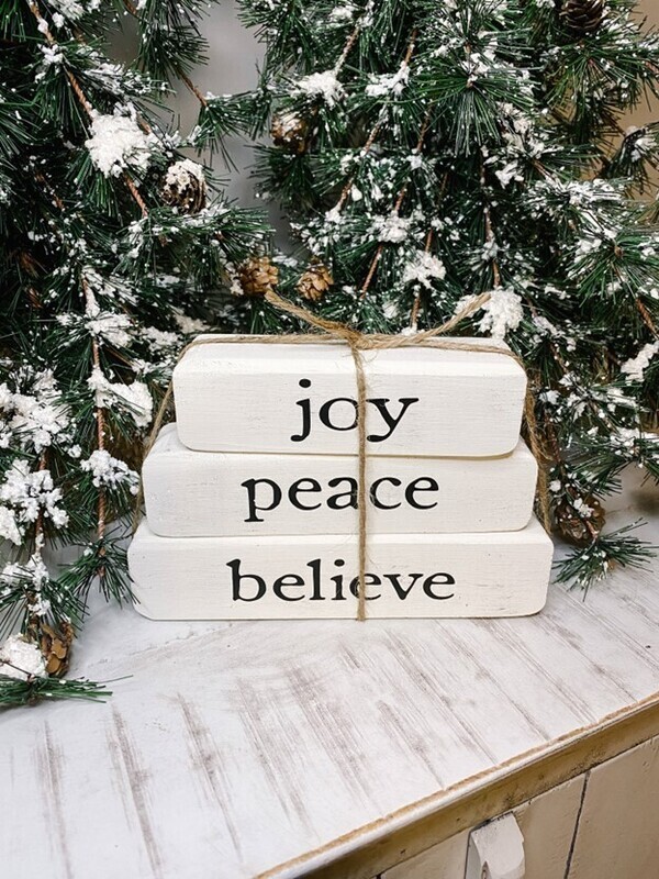 Joy Peace Believe Wood Christmas Book Stack