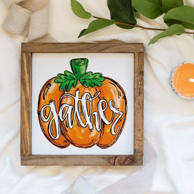 Gather Pumpkin Rustic Wood Sign