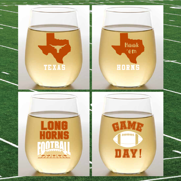 University of Texas Longhorns Hook 'Em Shatterproof Wine Glasses