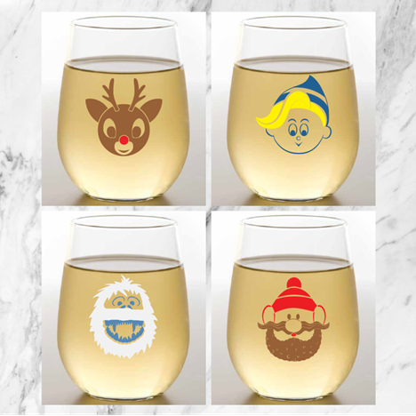 Rudolph Christmas Special Shatterproof Wine Glasses