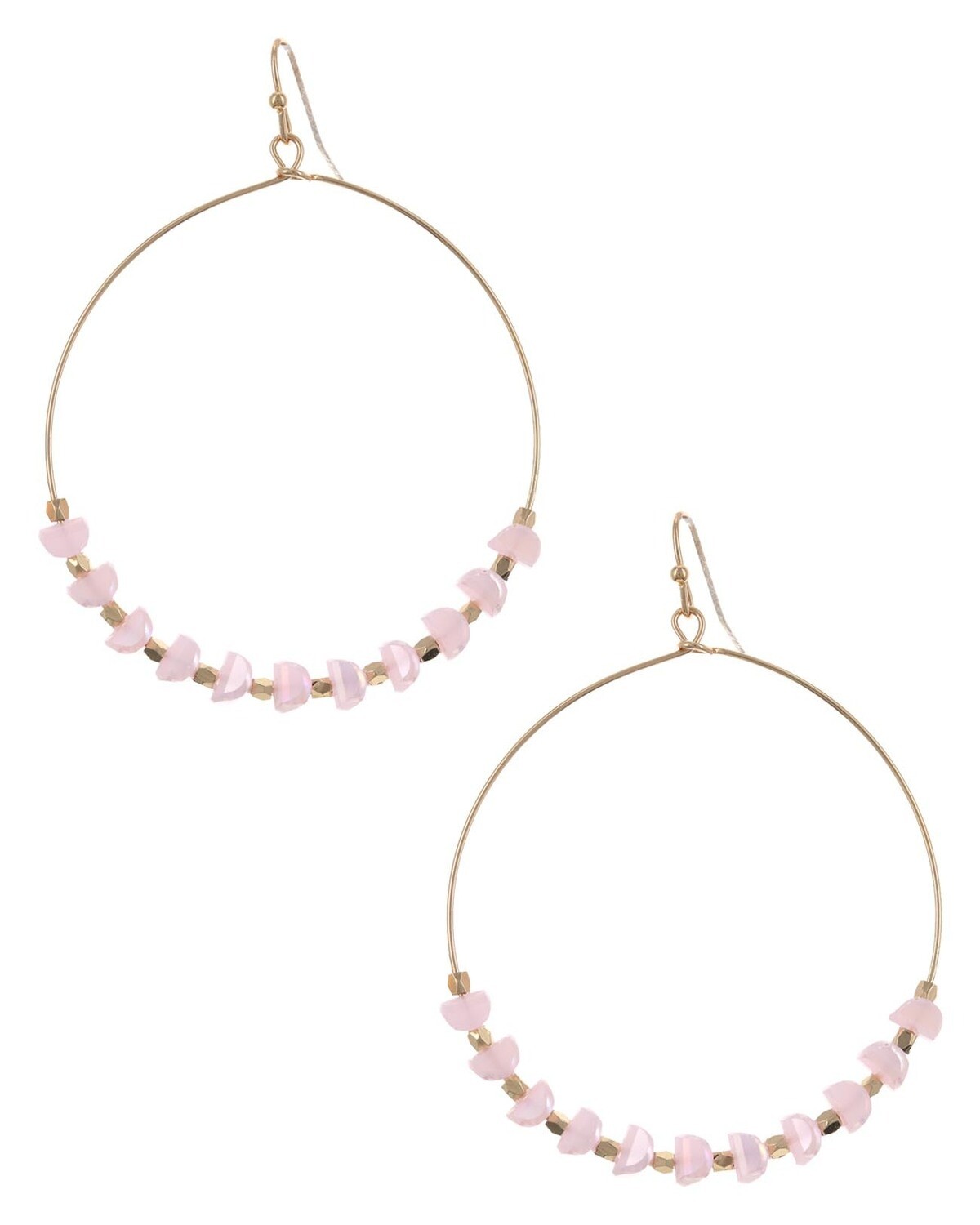 Pink Glass Beaded Drop Hoop Earrings
