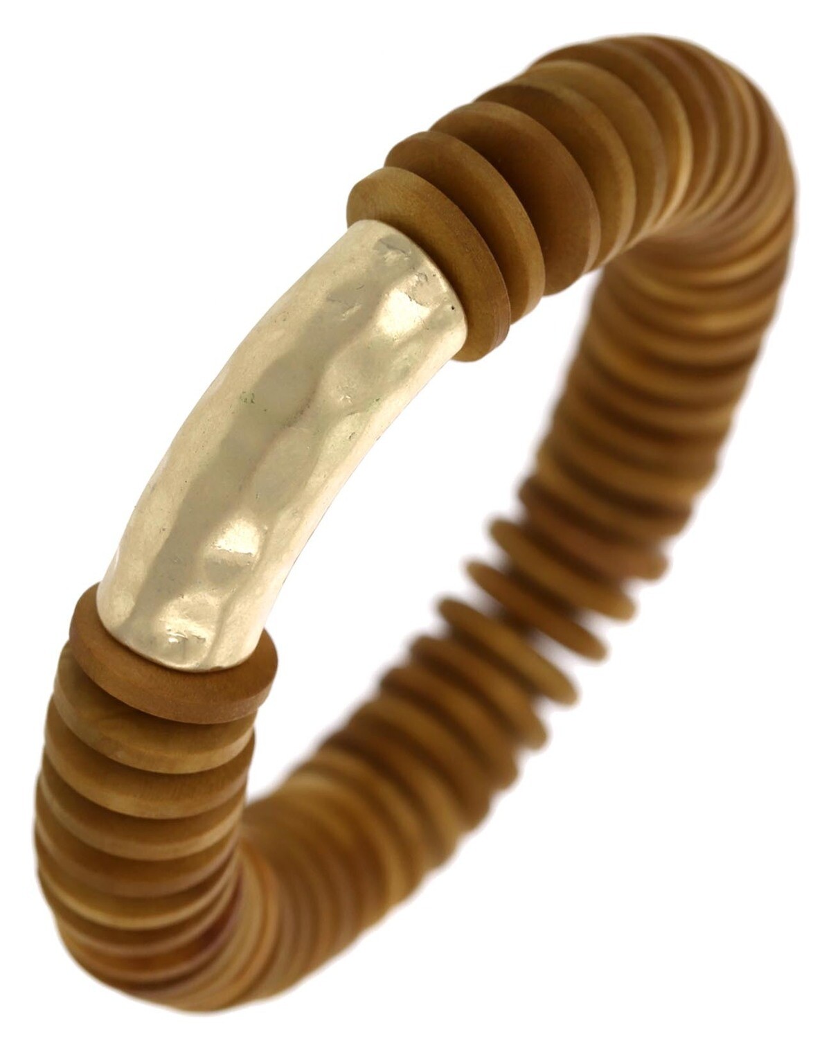 Brown Wood Disc Stretch Bracelet
