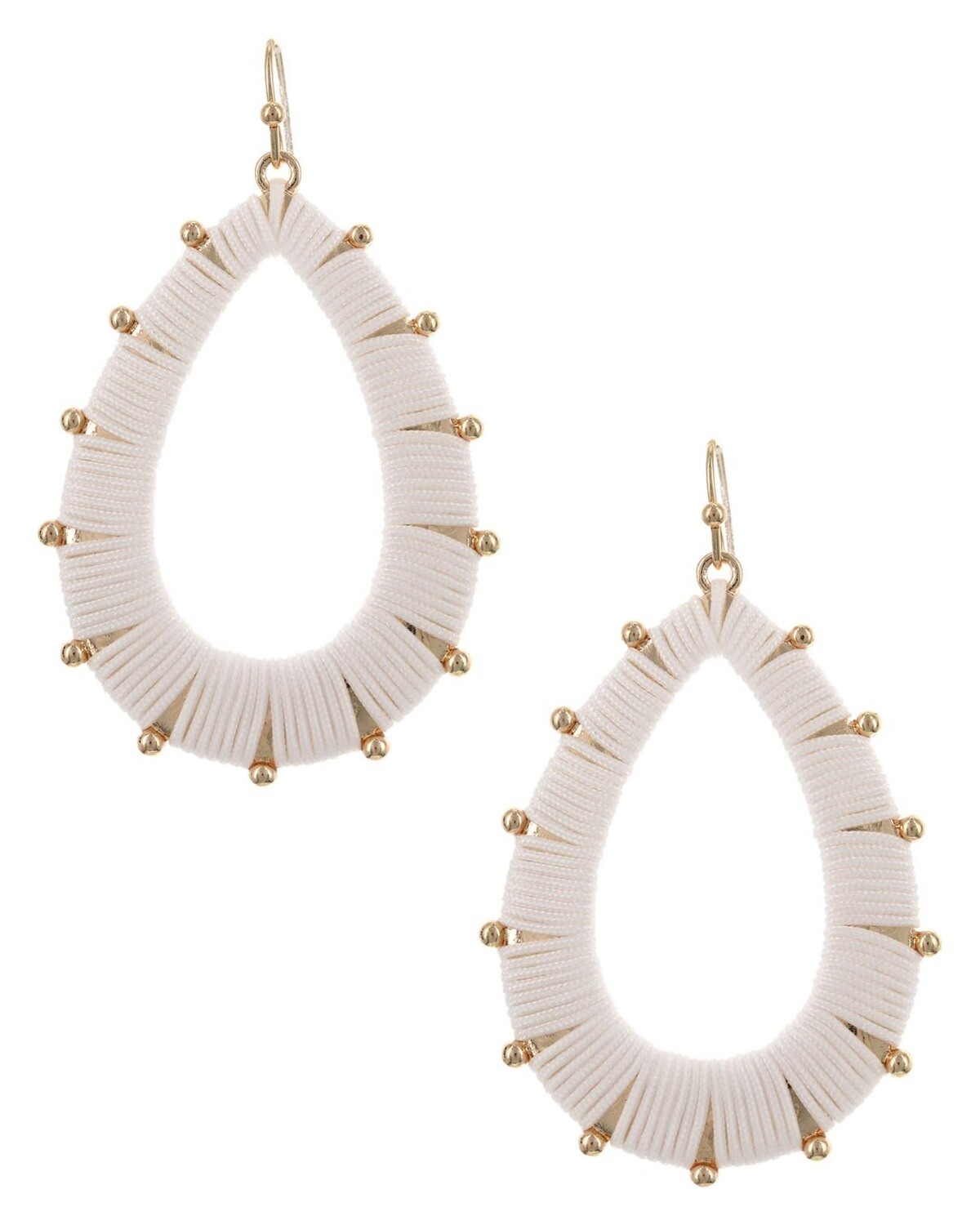 White & Gold Threaded Oval Hoop Earrings