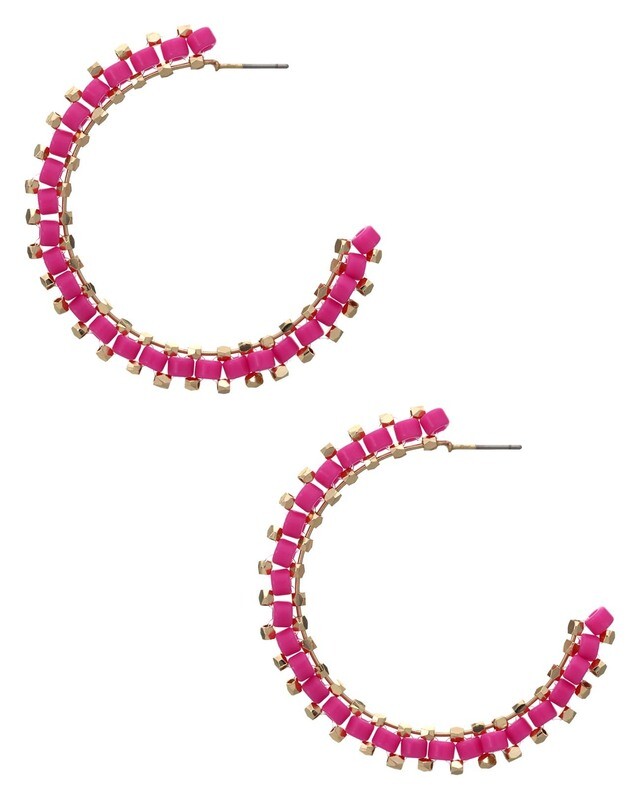 Hot Pink Half Hoop Post Earrings