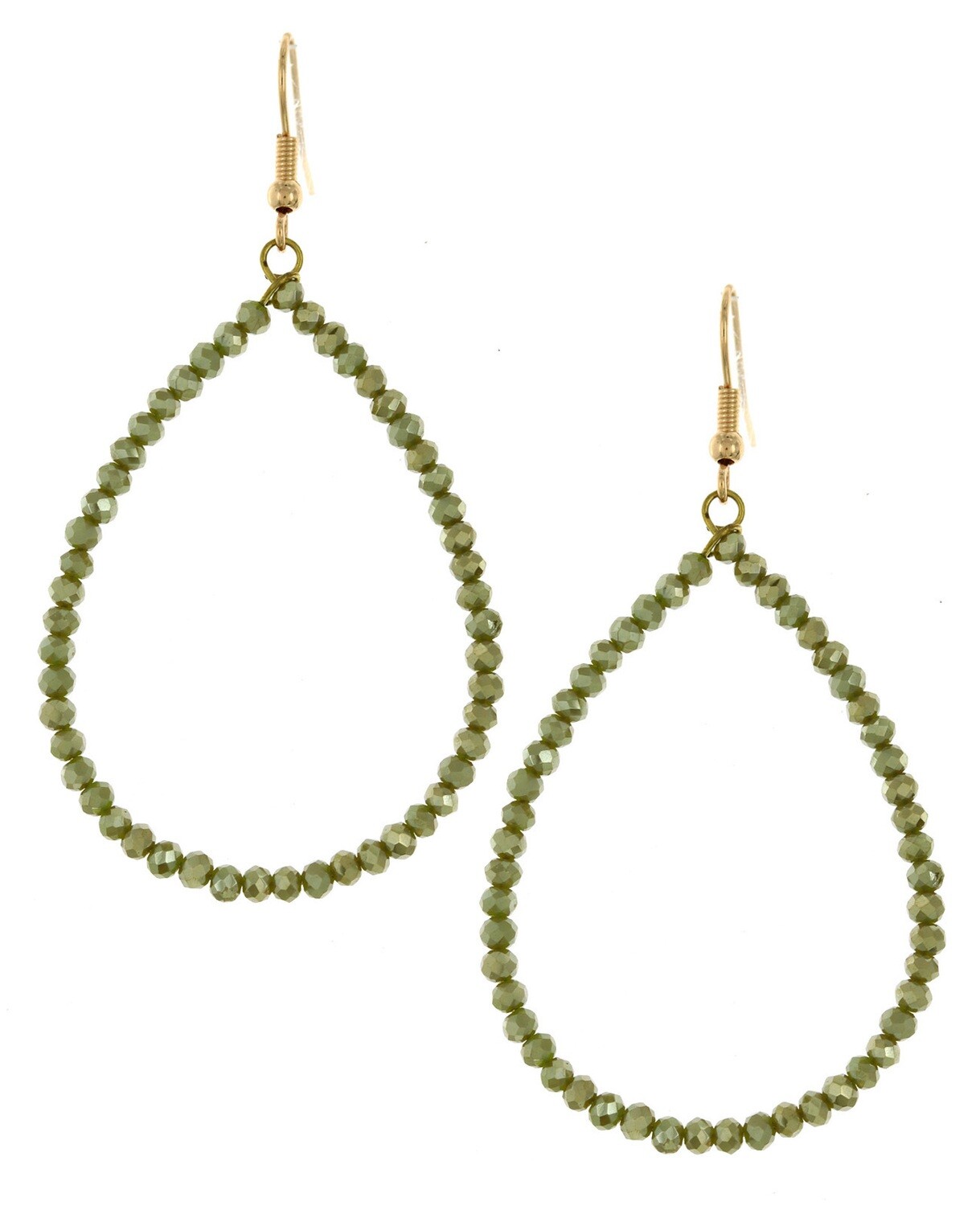 Green Beaded Oval Hoop Earrings