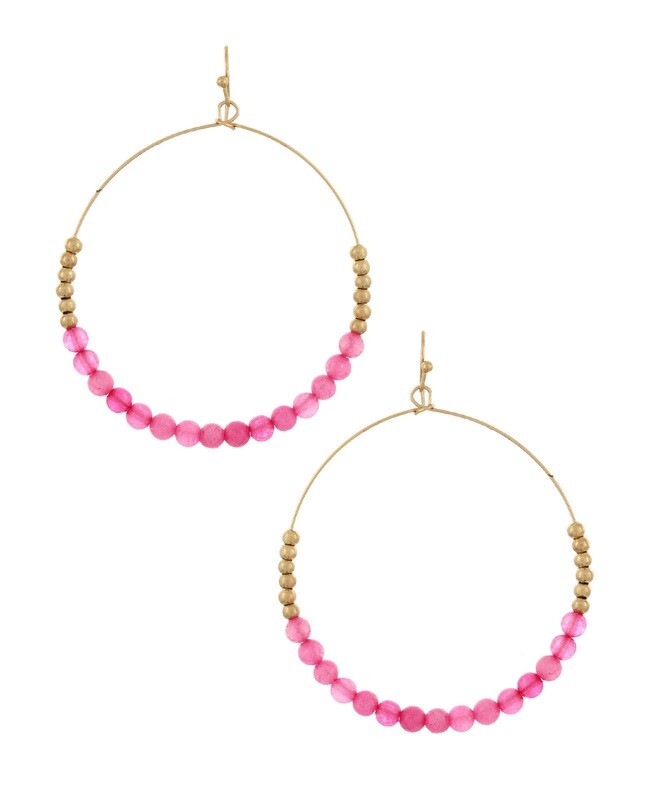 Hot Pink Drop Hoop Earrings