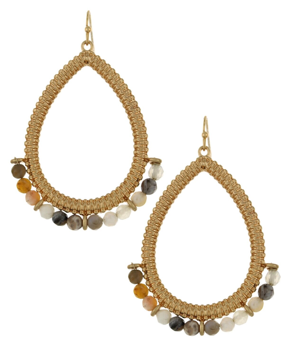 Ornate Gold Oval Hoop with Earth Tone Beading Earrings