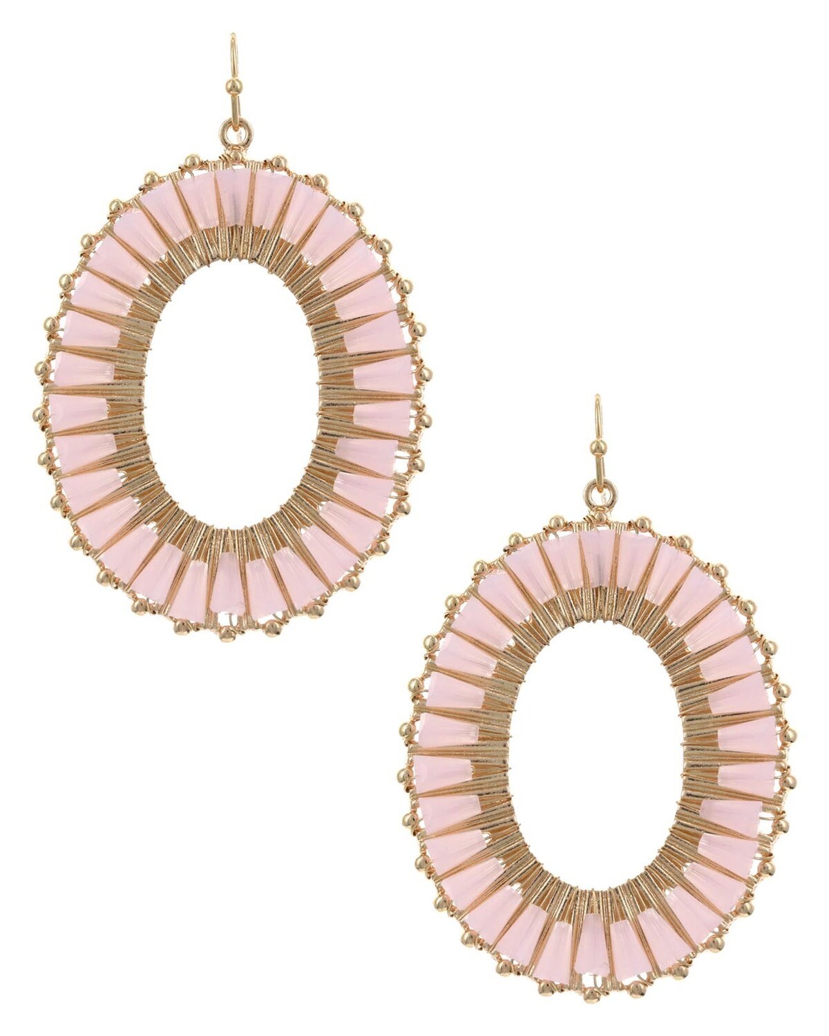 Pink & Gold Glossy Glass Beaded Oval Hoop Earrings