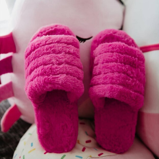 Hot Pink Faux Fur Slippers