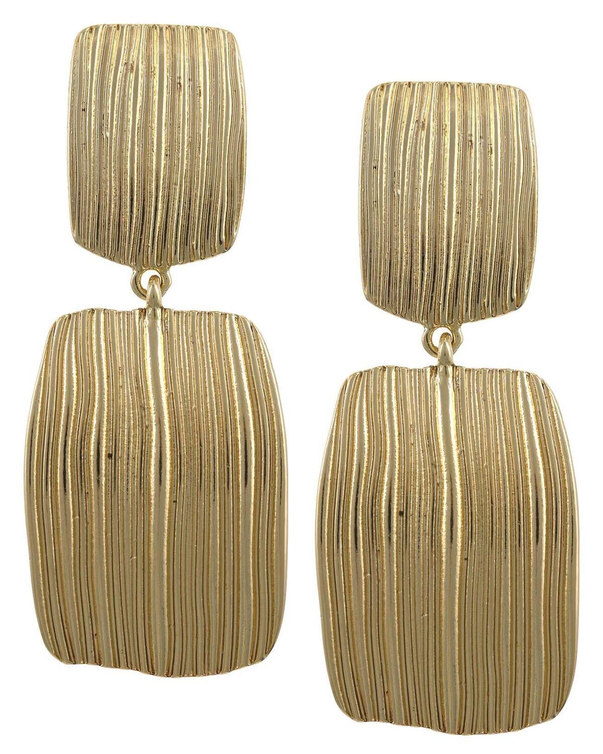 Double-Tier Gold Rectangle Earrings