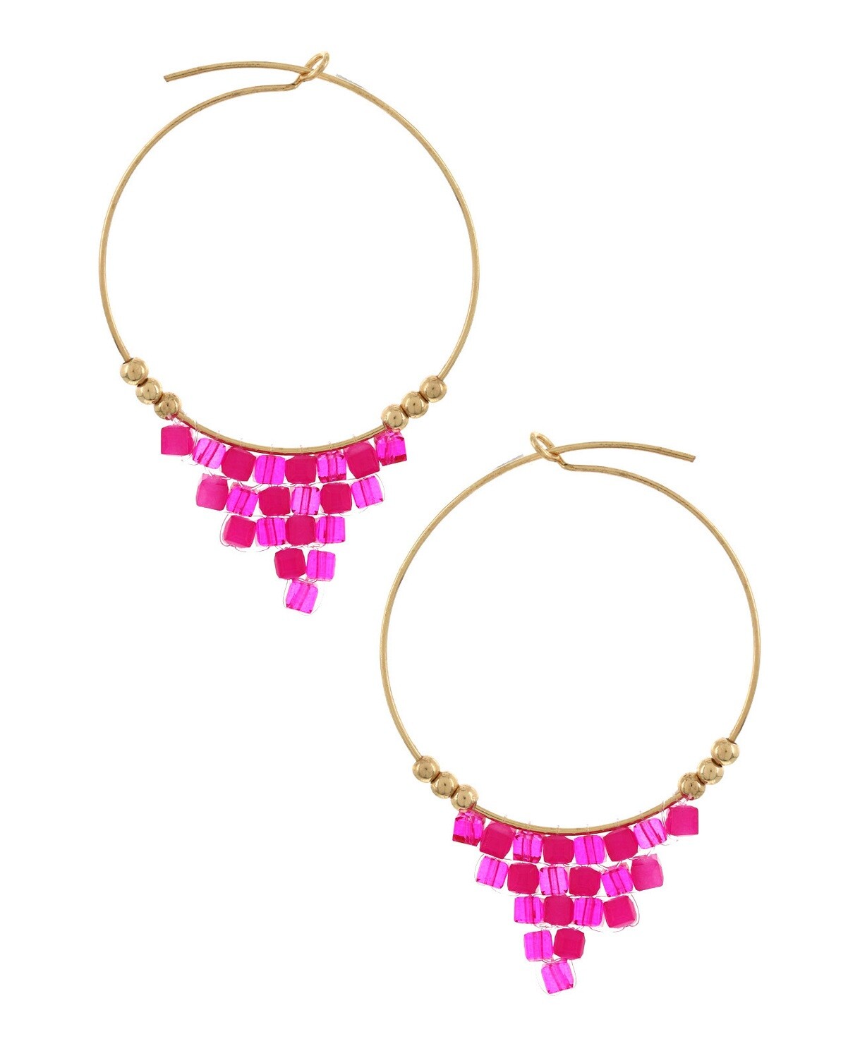 Geometric Fuchsia Gold Hoop Earrings