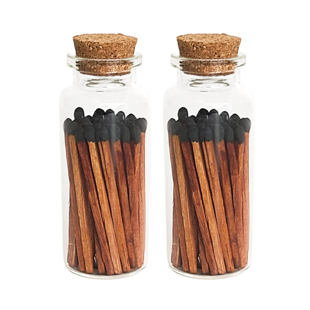 Black Tip Cinnamon Match Sticks in Corked Apothecary Jar