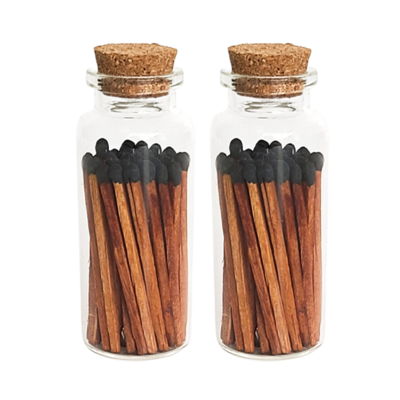 Black Tip Cinnamon Match Sticks in Corked Apothecary Jar