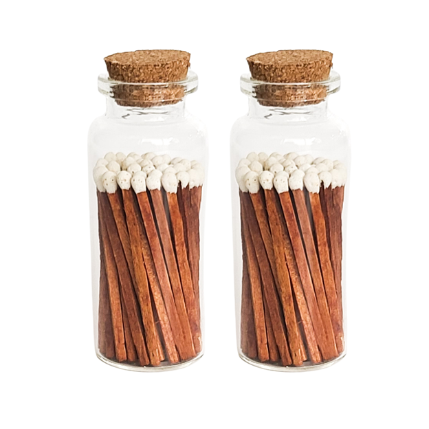 White Tip Cinnamon Match Sticks in Corked Apothecary Jar