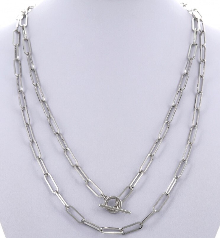 Silver Link Chain Toggle Clasp Necklace