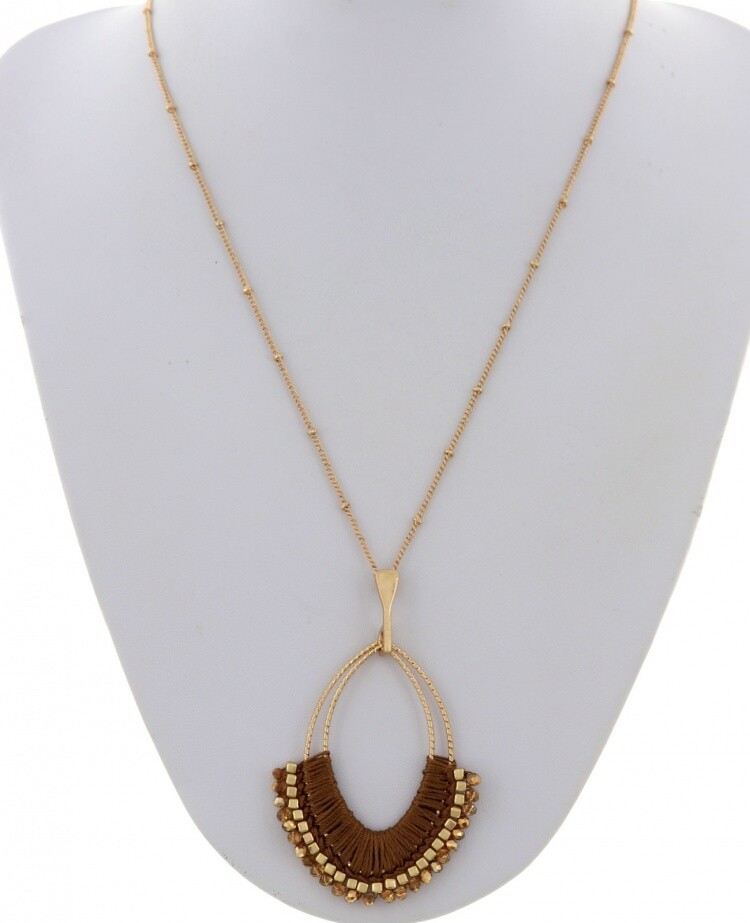 Threaded Amber Beaded Pendant Necklace