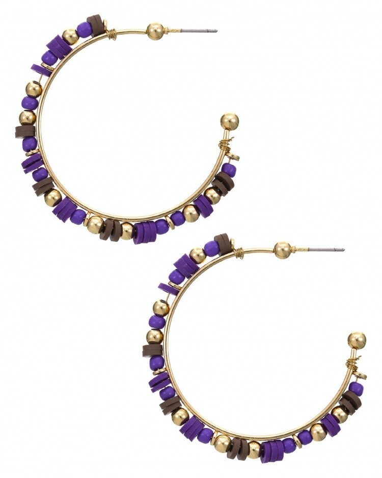 Purple & Gold Heishi Hoop Earrings
