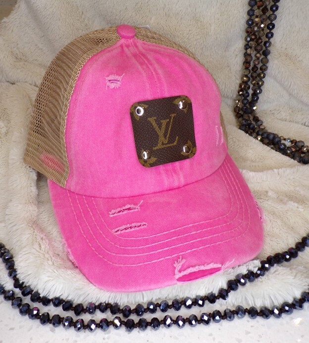Upcycled Louis Vuitton Criss Cross Baseball Cap Barbie Pink