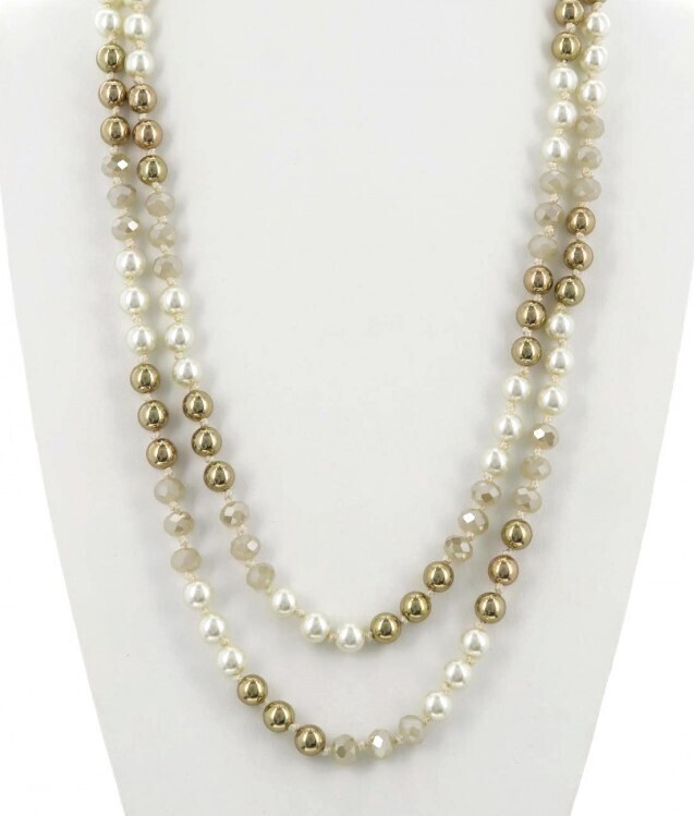 Pearl, Glass Bead & Gold Chain Long Necklace