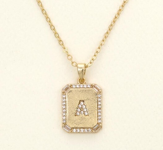 Gold Rhinestone Rectangle Initial "A" Necklace