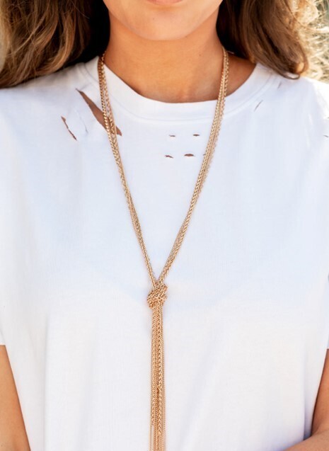 Long Gold Knotted Tassel Necklace