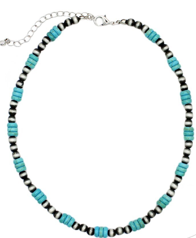 Navajo Pearl & Turquoise Style Stone Disc Necklace