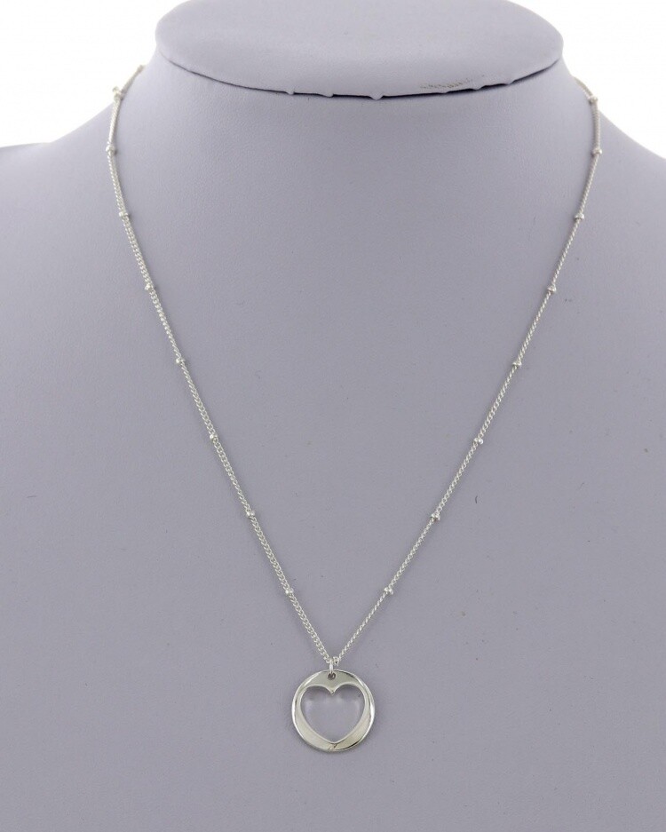 Cut Out Silver Heart Pendant Necklace