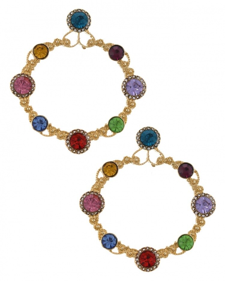 Multi-Color Crystal & Gold Hoop Earrings