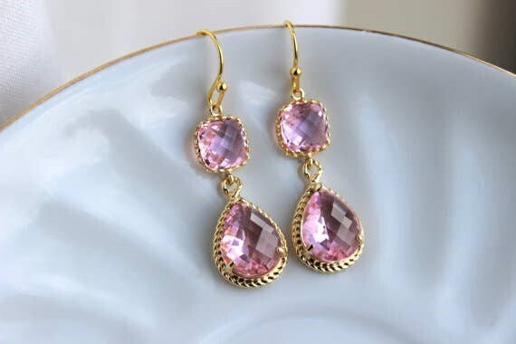Laalee Light Pink Double Tier 14K Gold Plated Earrings