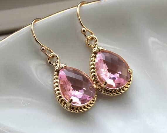 Laalee Light Pink Teardrop 14K Gold Plated Earrings