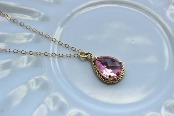 Laalee Light Pink Teardrop 14K Gold Plated Necklace