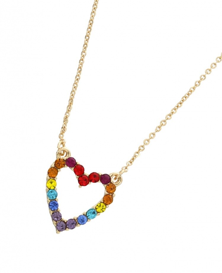 Rhinestone Heart Necklace on Gold Chain