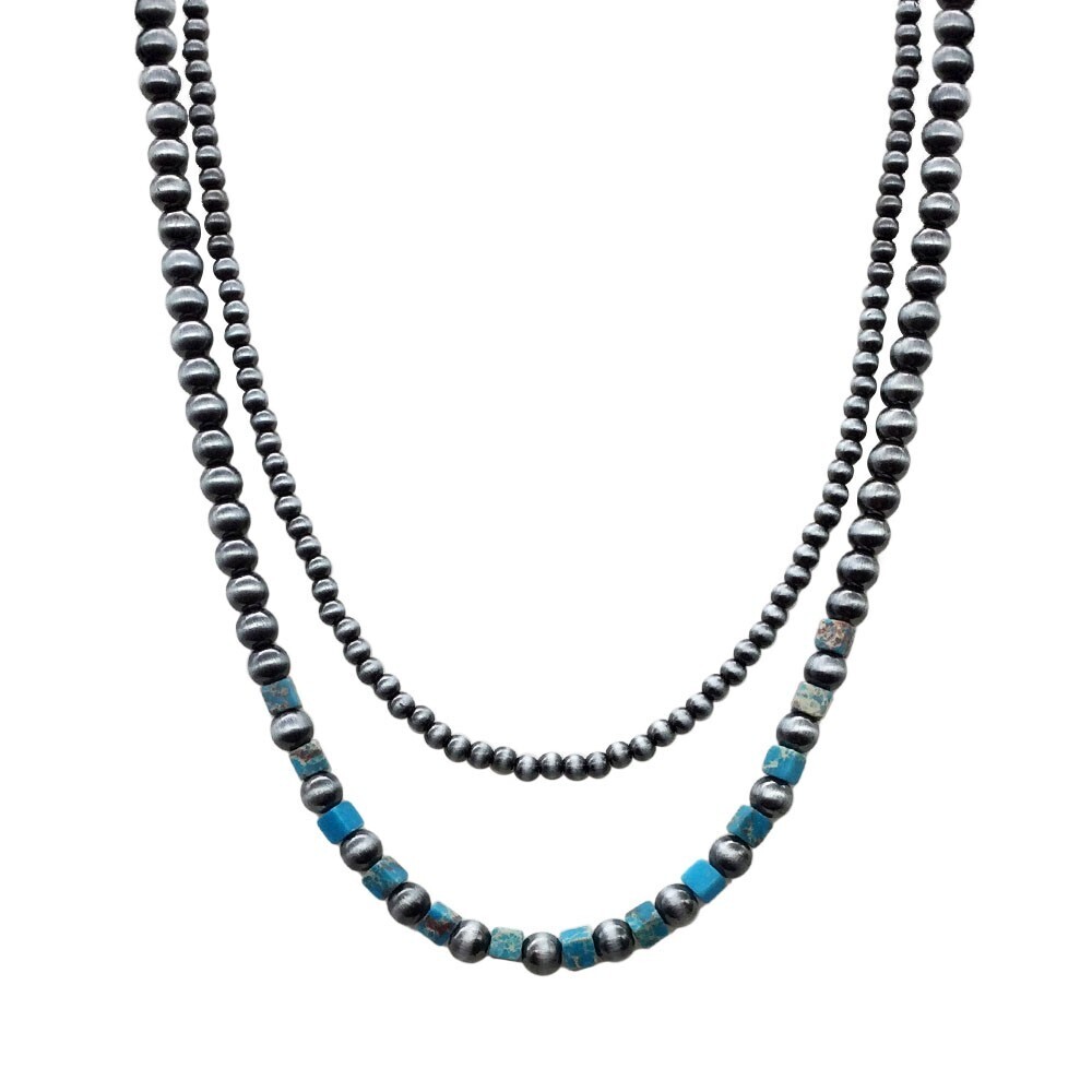 Navajo Pearl & Turquoise Style Double Strand Necklace
