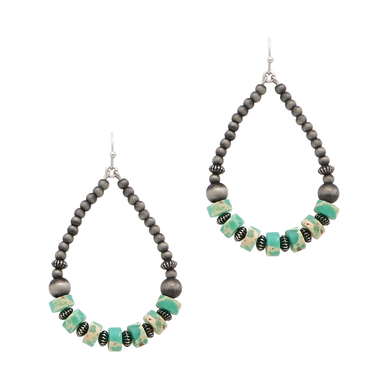 Navajo Pearl & Green Semi Precious Stone Teardrop Earrings