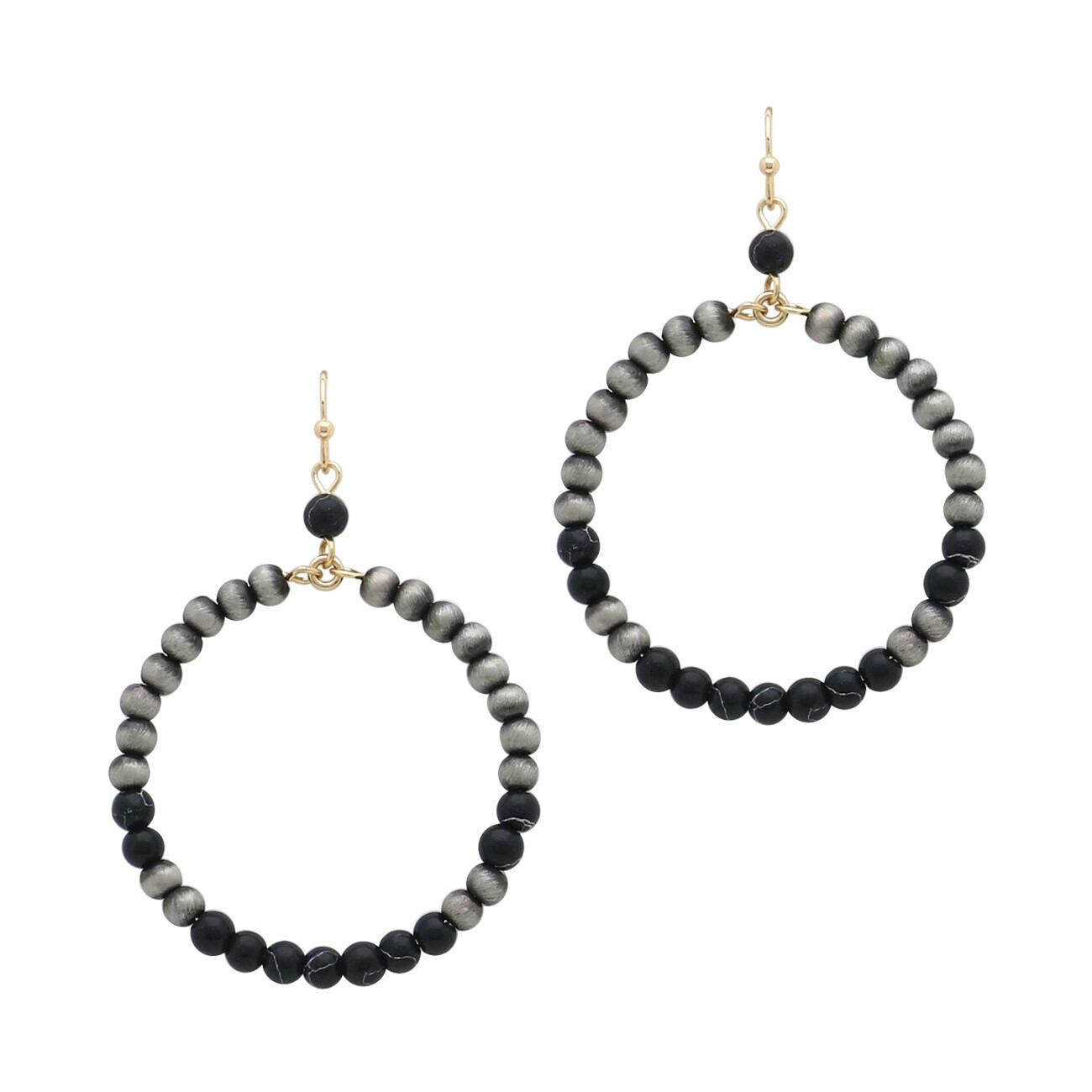 Navajo Pearl & Black Semi Precious Stone Hoop Earrings