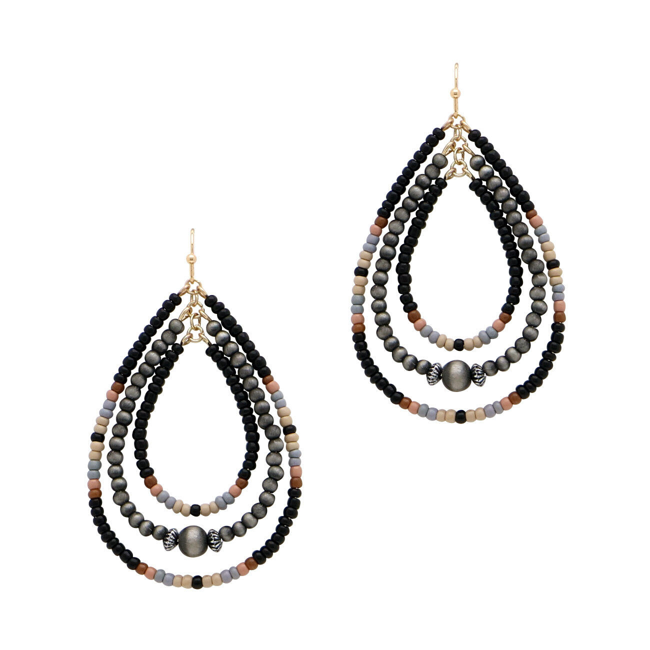 Navajo Pearl & Semi Precious Stone Triple Teardrop Earrings