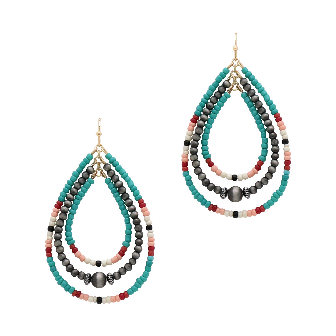 Navajo Pearl & Mint Semi Precious Stone Triple Teardrop Earrings