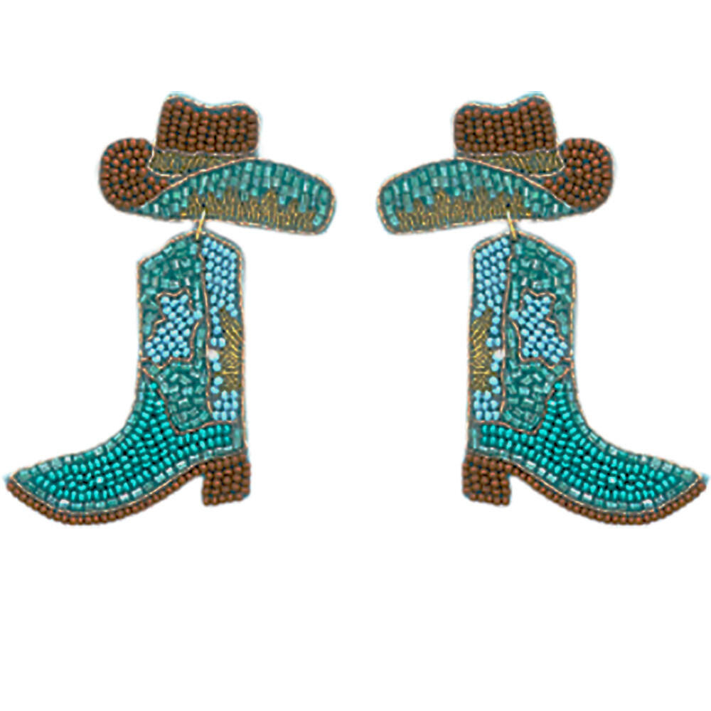 Turquoise Seed Bead Cowboy Boot Earrings