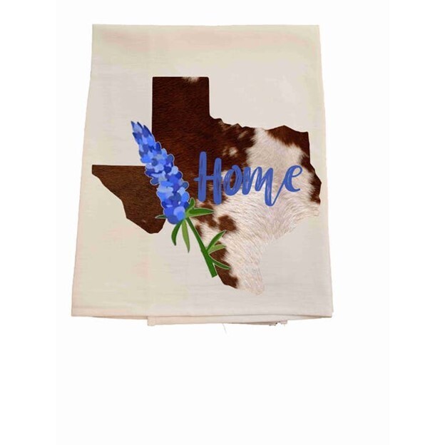 Texas Cowhide Bluebonnet Dish Towel