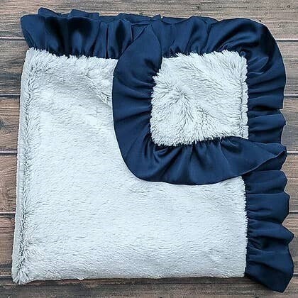 Silver Frost & Navy Blue Luxe Crib Blanket