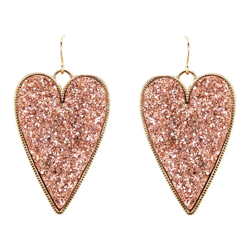 Pink Rhinestone Drop Heart Earrings