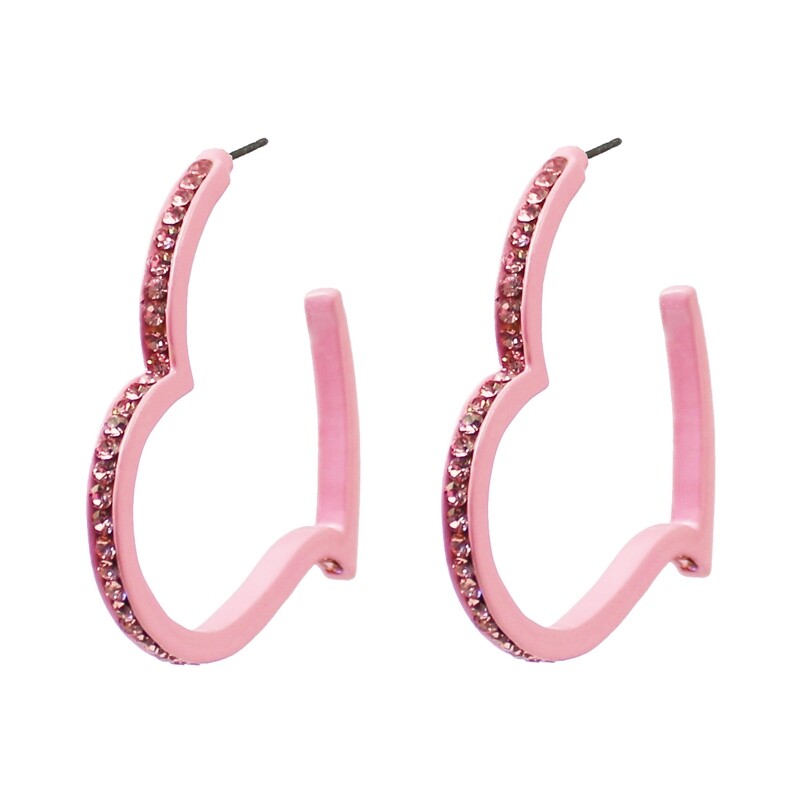 Pink Heart Rhinestone Hoop Earrings