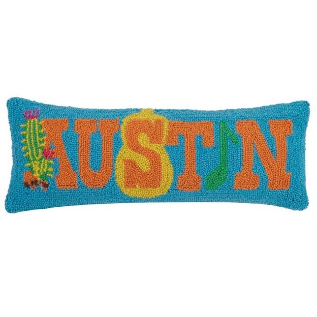 Austin Teal Guitar Wool Hook Pillow
