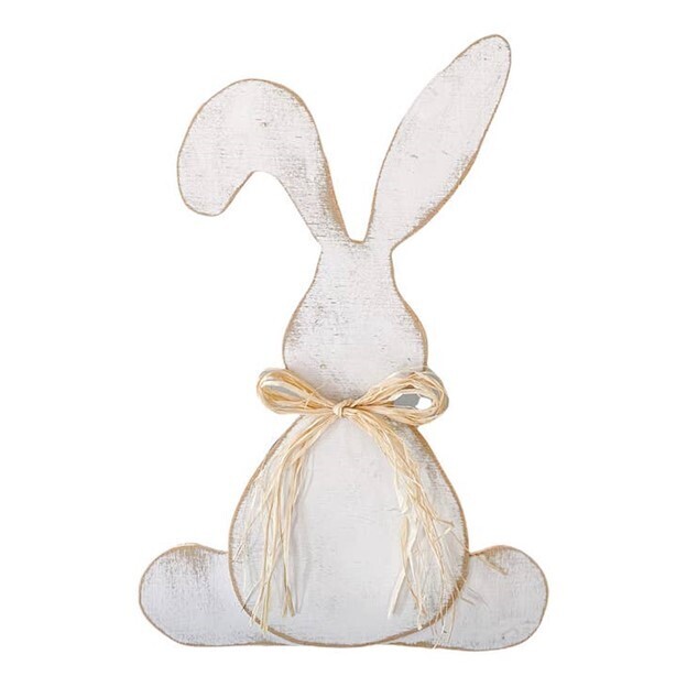 Large Wood Bunny with Raffia Bow