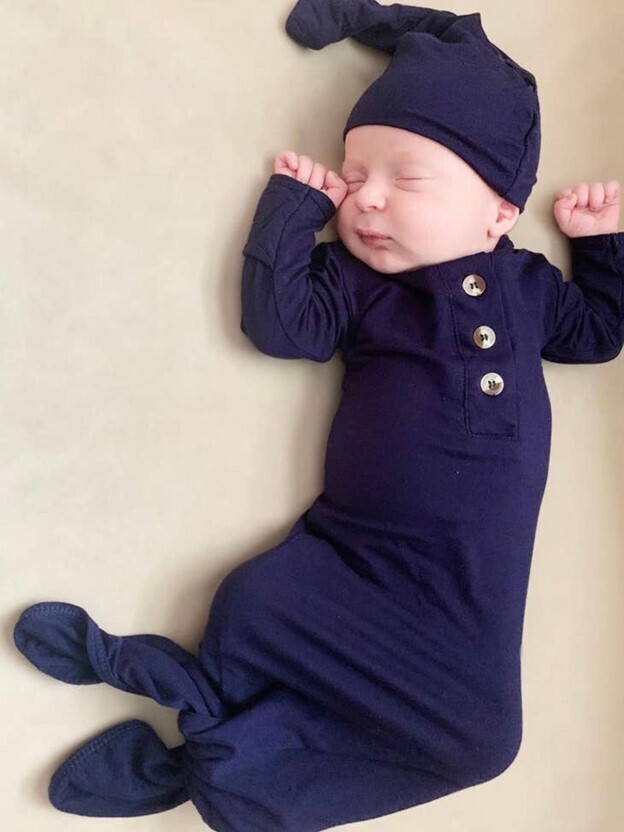 Newborn Knotted Gown & Cap Set Navy Blue
